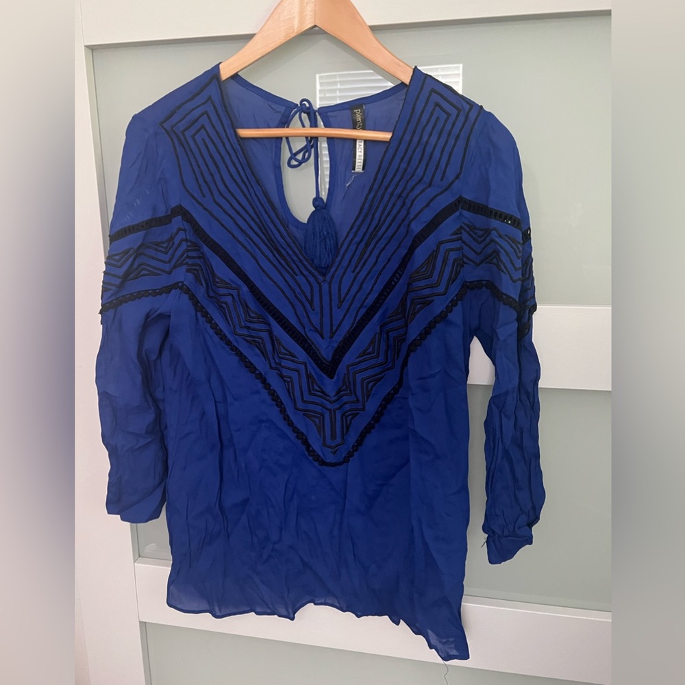 Anthropologie Plenty by Tracy Reese V-Neck Tunic Blouse- Size M, Surf Blue Used
